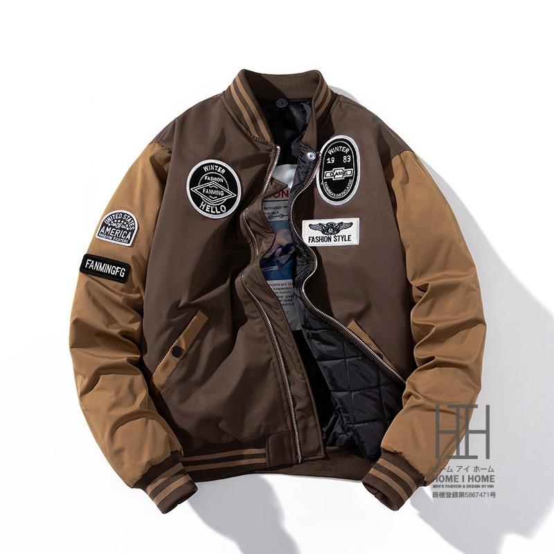 スタジャン メンズ 中綿 ジャケット ブルゾン スタジアムジャンパー 配色 切り替え 野球服 あったか アウター 秋服 冬服 秋冬 防寒【カラー】ブラック、コーヒー、ブラック+フード（オプション選択必