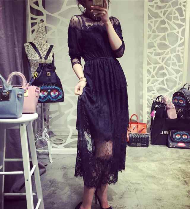 ドレス ワンピース レディース ロング丈 レース 長袖 ハイネック 大きめ サイズ 大人気 上品 おしゃれ 結婚式 2次会 パーティー イベント デート お出かけ 大人 可愛い きれいめ シンプル セ